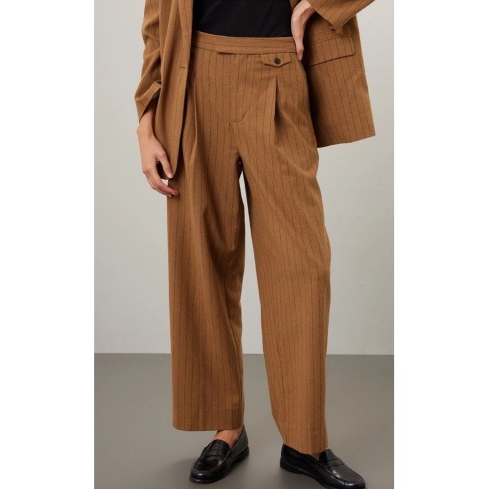 Madewell Women High Rise Rosedale Straight Pants Sz 0 Wool Blend Pinstripe Pleat